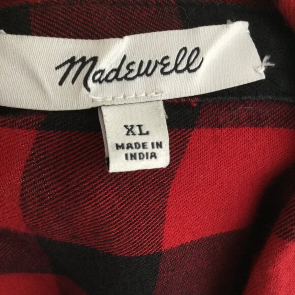 Madewell Red/Black Checkered Flannel Button Down Tie-Front Shirt xl - Picture 6 of 9